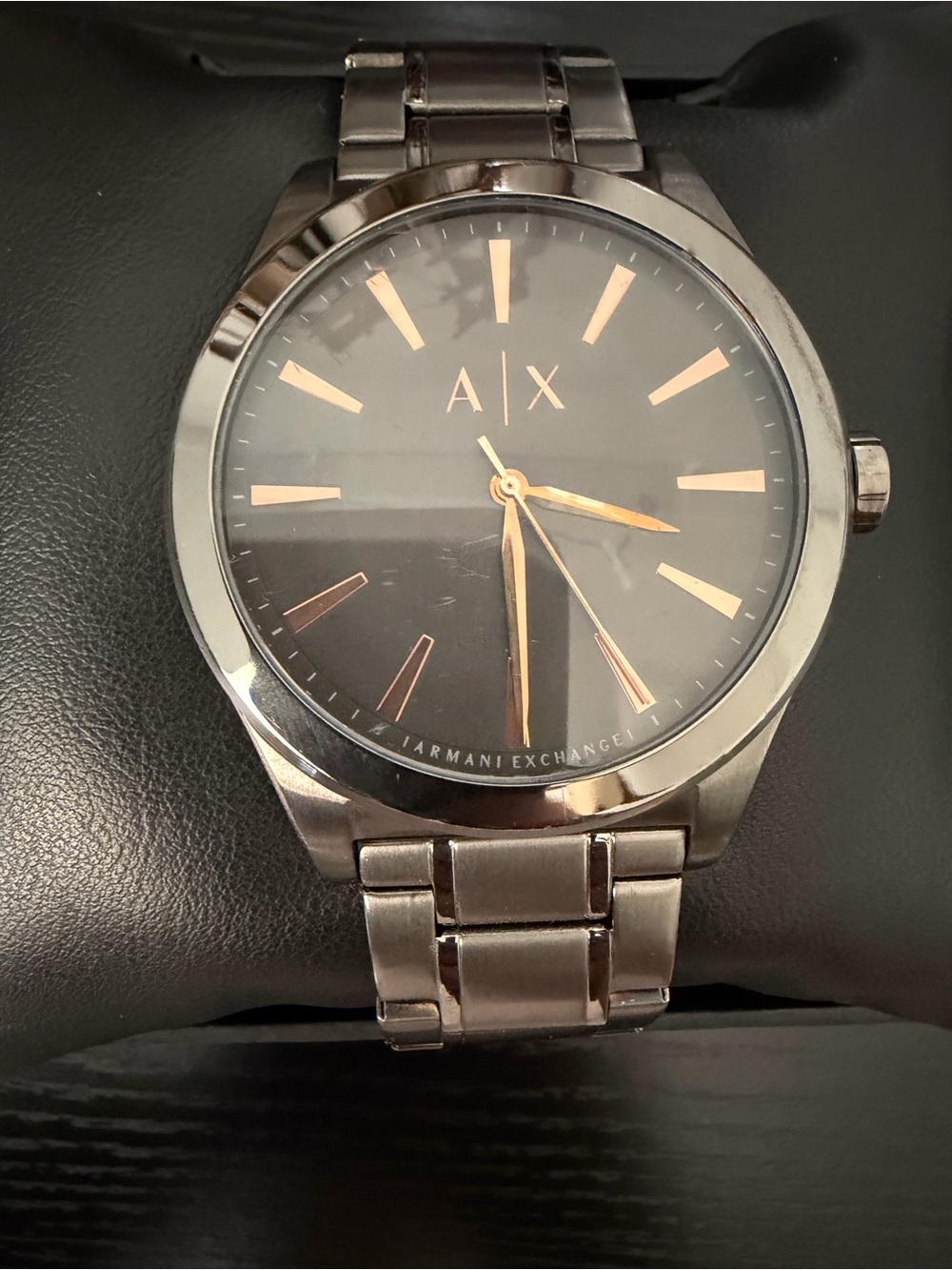 Armani Exchange Black Dial Watch with Rose Gold Accents